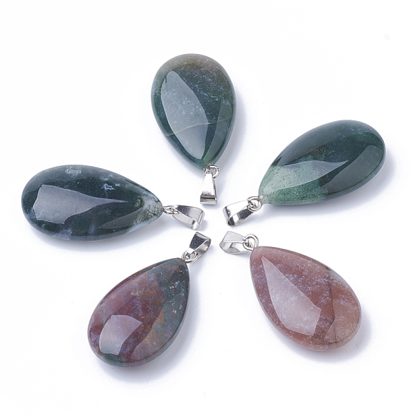 

PandaHall Natural Indian Agate Pendants, with Alloy Findings, teardrop, Platinum, 45~46x23~24x11~12mm, Hole: 8x4mm Indian Agate Teardrop