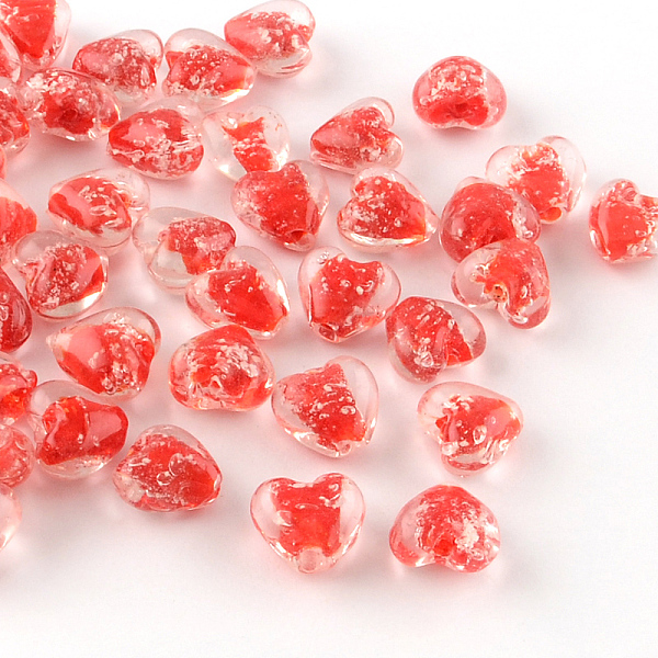 

PandaHall Handmade Luminous Lampwork Beads, Heart, Red, 15~16x15~16x9~10mm, Hole: 1~2mm Lampwork Heart Red