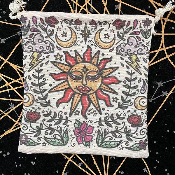 

PandaHall Cloth Tarot Cards Storage Drawstring Bags, Tarot Desk Storage Holder, Sun Pattern, 18x13cm Cloth Sun