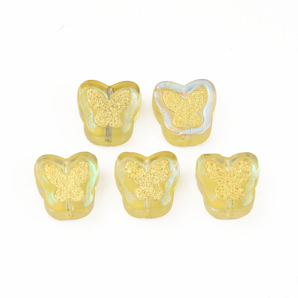 

PandaHall Electroplate Transparent Handmade Lampwork Beads, with Golden Plated Brass Findings, Butterfly, Gold, 11x11x4mm, Hole: 1mm...