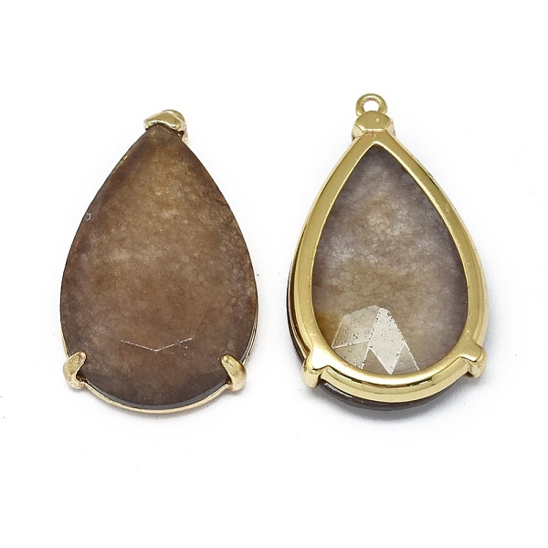 

PandaHall Natural Jade Pendants, with Brass Findings, Faceted, teardrop, Dyed, Golden, Camel, 31.5~32.5x18~18.5x5.5~6mm, Hole: 1.4mm Jade..., Brown