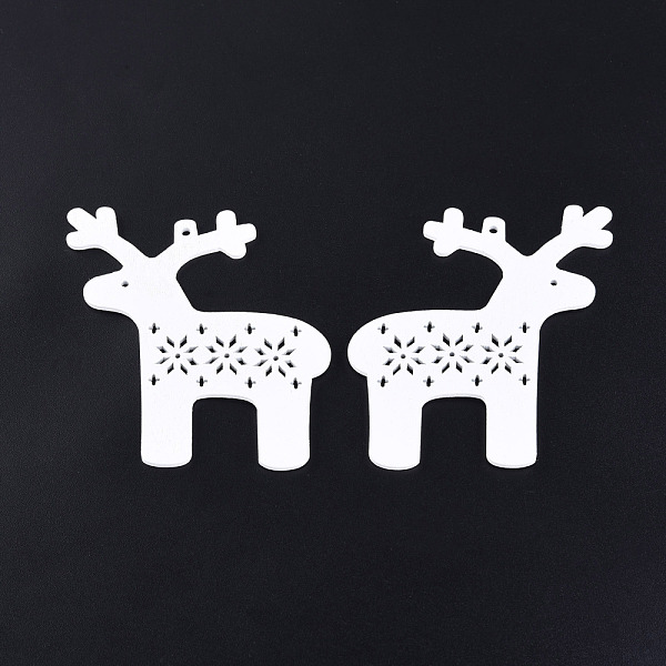 

PandaHall Christmas Theme Spray Painted Wood Big Pendants, Reindeer/Stag Charm with Hollow Snowflake, White, 73x70x2mm, Hole: 3mm Wood Deer...
