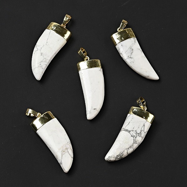 

PandaHall Natural Howlite Pendants, with Golden Tone Brass Findings, Dagger Shape, 41~42x15~16x6.5~7.5mm, Hole: 5x7.5mm Howlite Others