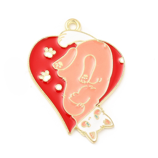 

PandaHall Alloy Enamel Pendants, Light Gold, with Cat Pattern Charm, Red, 33.5x25.5x1.5mm, Hole: 1.8mm Alloy+Enamel Heart Red