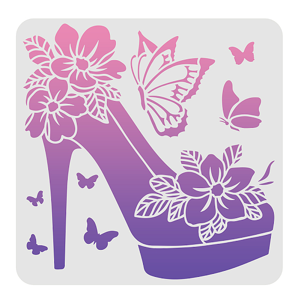 PandaHall FINGERINSPIRE Flower High Heel Shoe Template Stencil, 30x30cm Butterfly Reusable Stencils for Painting Wall, Art DIY at Home for...