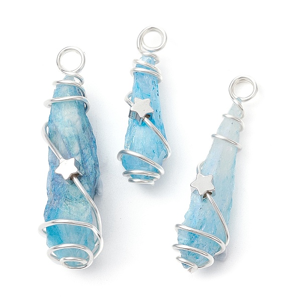 

PandaHall Electroplated Natural Quartz Crystal Dyed Copper Wire Wrapped Pendants, Teardrop Charms with Brass Star, Silver Color Plated...