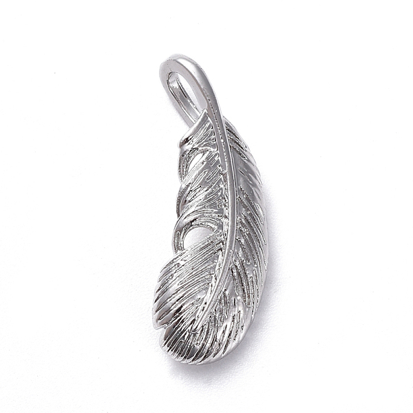 

PandaHall Brass Pendants, Long-Lasting Plated, Feather, Real Platinum Plated, 19x7x2mm, Hole: 2x4mm Brass Feather