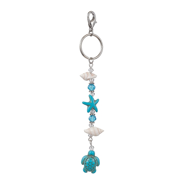 

PandaHall Dyed Synthetic Turquoise Pendant Decorations, with Natural Shell Charms and Zinc Alloy Lobster Claw Clasps, Turtle & Starfish &...