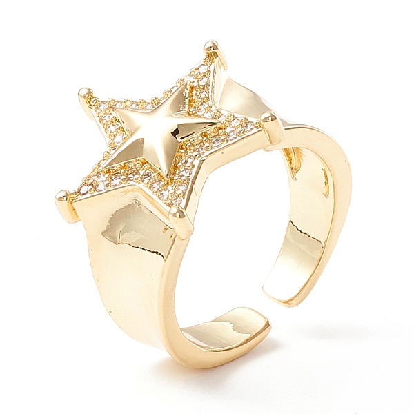 

PandaHall Clear Cubic Zirconia Star Cuff Ring, Exquisite Brass Open Ring for Women, Cadmium Free & Lead Free, Real 18K Gold Plated, US Size...