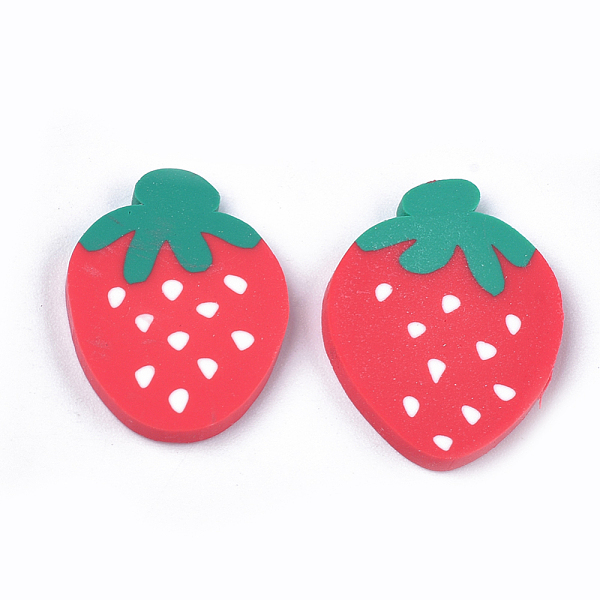 

PandaHall Handmade Polymer Clay Cabochons, Strawberry, Red, 22~23x16~18x2~3mm Polymer Clay Fruit Red