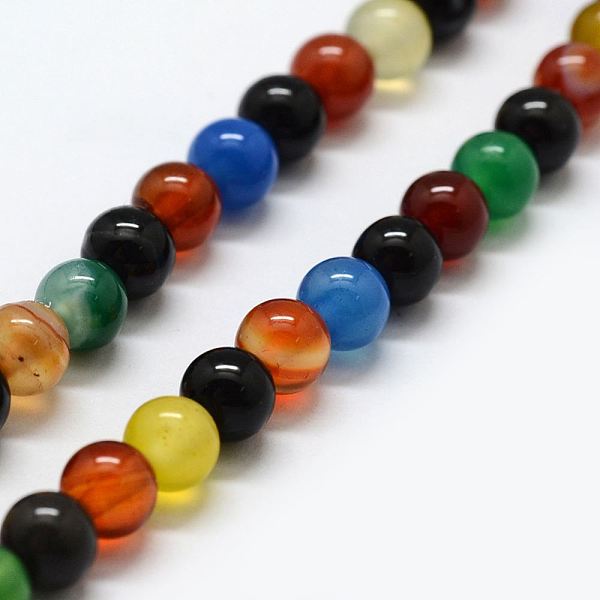 

PandaHall Natural Agate Beads Strands, Dyed & Heated, Round, 6~6.5mm, Hole: 1mm, about 63pcs/strand, 15.1 inch Multi-Color Agate Round