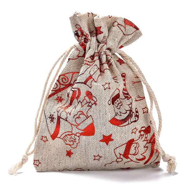 PandaHall Cotton Gift Packing Pouches Drawstring Bags, for Christmas Valentine Birthday Wedding Party Candy Wrapping, Red, Christmas Themed...