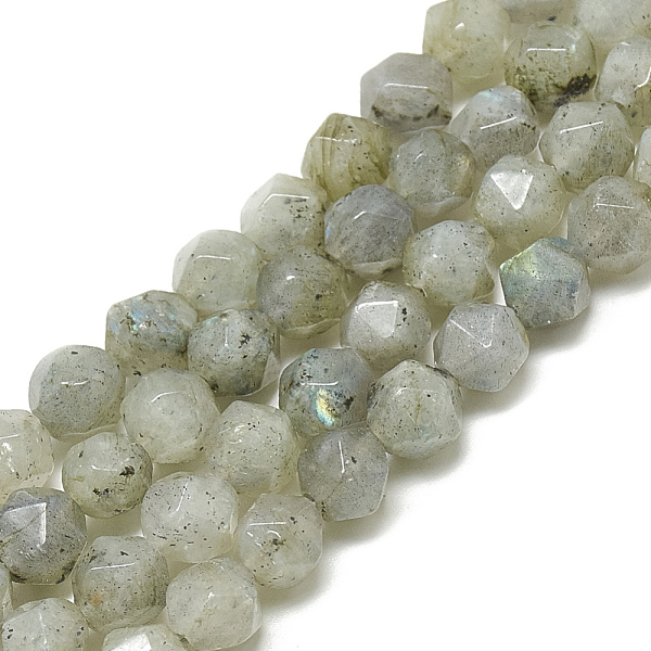 PandaHall Natural Labradorite Beads Strands, Faceted, Round, 6~6.5x5.5~6x5.5~6mm, Hole: 1mm, about 61pcs/14.3 inch Labradorite Round