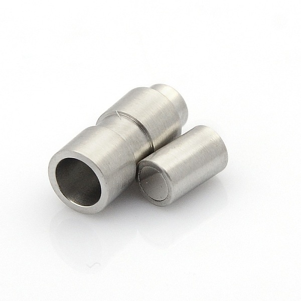 

PandaHall 304 Stainless Steel Matte Surface Magnetic Clasps with Glue-in Ends, Column, Stainless Steel Color, 18x7mm, Hole: 4mm 304...