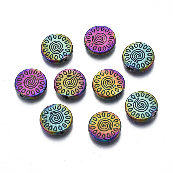 

PandaHall Rack Plating Rainbow Color Alloy Beads, Cadmium Free & Nickel Free & Lead Free, Flat Round with Sun, 12.5x3mm, Hole: 1.2~1.5mm...
