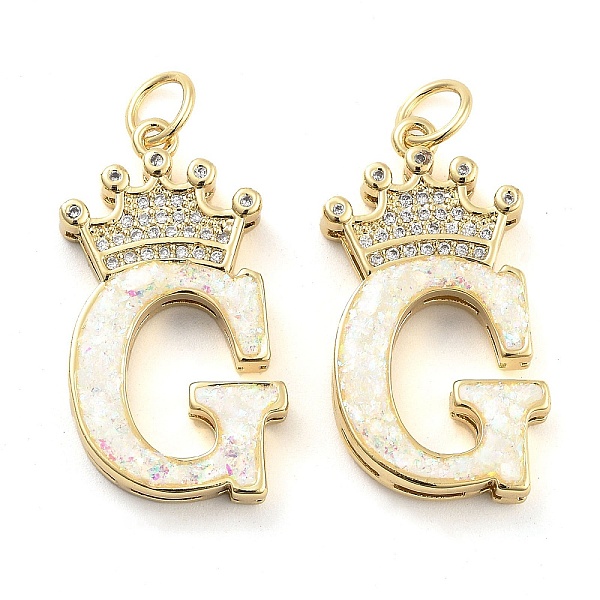 

PandaHall Brass Micro Pave Clear Cubic Zirconia Pendants, with Synthetic Opal, Real 18K Gold Plated, with Jump Ring, Letter G...