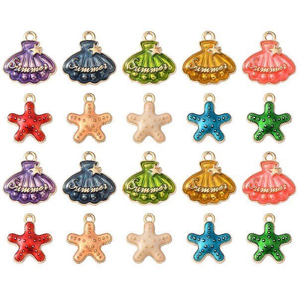 

PandaHall 50Pcs 10 Styles Alloy Enamel Pendants, Light Gold, Starfish/Scallop with Star & Word Summer, Mixed Color, 16~17.5x14~16.5x3mm..., Multicolor