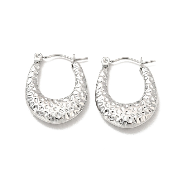 PandaHall 304 Stainless Steel Chunky Oval Hoop Earrings for Women, Stainless Steel Color, 24x18x4mm, Pin: 0.7mm 304 Stainless Steel Oval