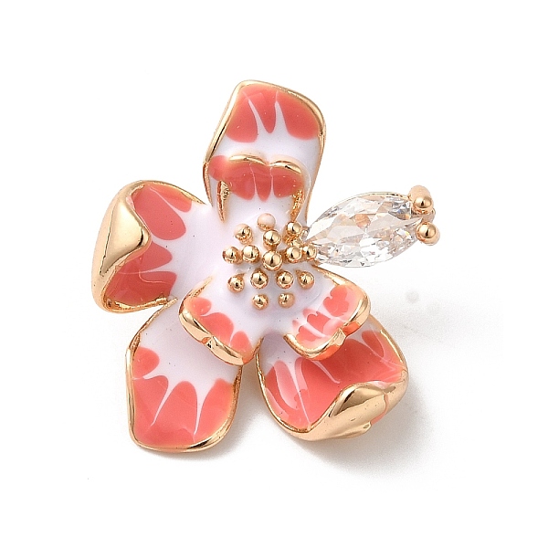 

PandaHall Brass Enamel Pendants, with Glass, Golden, Flower Charm, Light Coral, 19x18x8mm, Hole: 1.6mm Brass+Enamel Flower