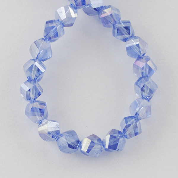 

PandaHall Electroplate Glass Beads Strands, AB Color Plated, Faceted, Twist, Medium Slate Blue, 8x8x8mm, Hole: 1mm Glass Twist
