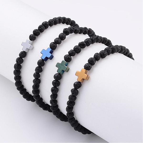 

PandaHall Natural Lava Rock Stretch Bracelets, with Electroplate Non-magnetic Synthetic Hematite Beads, Mixed Color, 2-1/4 inch(55mm) Lava..., Multicolor