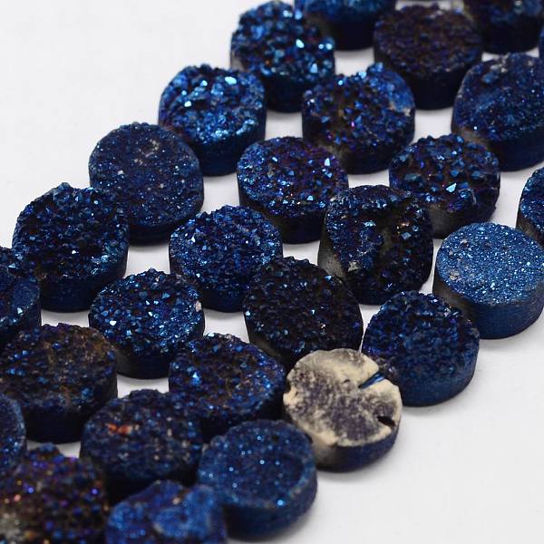 

PandaHall Electroplated Natural & Dyed Druzy Agate Bead Strands, Grade AB, Flat Round, Dark Blue, 14x5~8mm, Hole: 1mm, about 14pcs/strand...