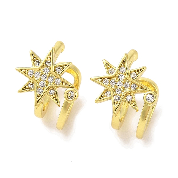 

PandaHall Brass Micro Pave Clear Cubic Zirconia Cuff Earrings for Women, Star, Real 18K Gold Plated, 12x11mm Cubic Zirconia Star Clear