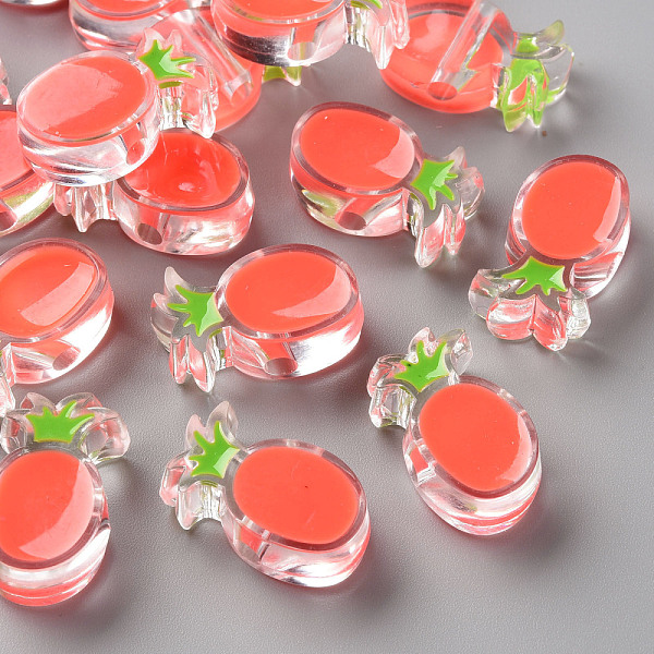 

PandaHall Transparent Enamel Acrylic Beads, Pineapple, Tomato, 25x15x9mm, Hole: 3.5mm Acrylic Fruit Red