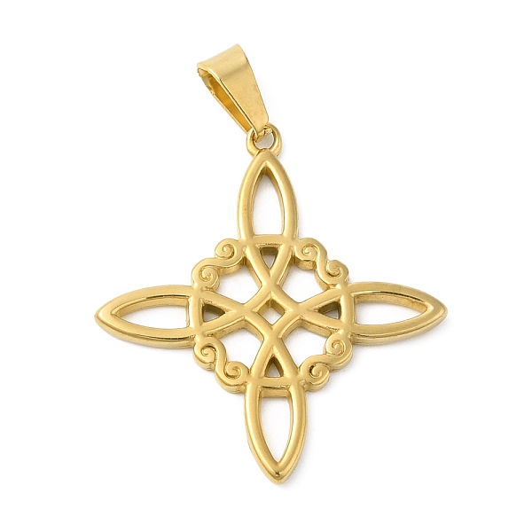 

PandaHall Vacuum Plating 304 Stainless Steel Pendants, Knot Charm, Golden, 32.5x29.5x1.7mm, Hole: 7.5x3.5mm 304 Stainless Steel Others