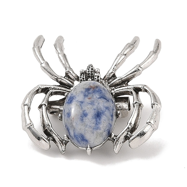 

PandaHall Natural Blue Spot Jasper Brooches, with Alloy Findings, Spider, Antique Silver, 37x34x8mm Blue Spot Jasper Spider