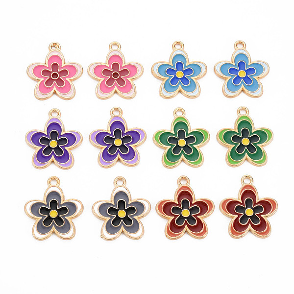 

PandaHall Light Gold Alloy Enamel Pendants, Cadmium Free & Nickel Free & Lead Free, Flower, Mixed Color, 21x18.5x1.5mm, Hole: 1.8mm..., Multicolor