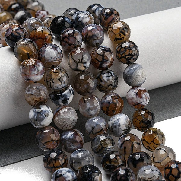 Brins de perles d'agate craquelée de feu naturel à facettes