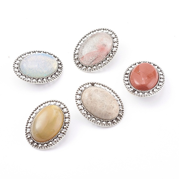 

PandaHall Mixed Gemstone Brooch, with Alloy Findings, Oval, Antique Silver, 33.5x26.5x12mm Mixed Stone Multicolor