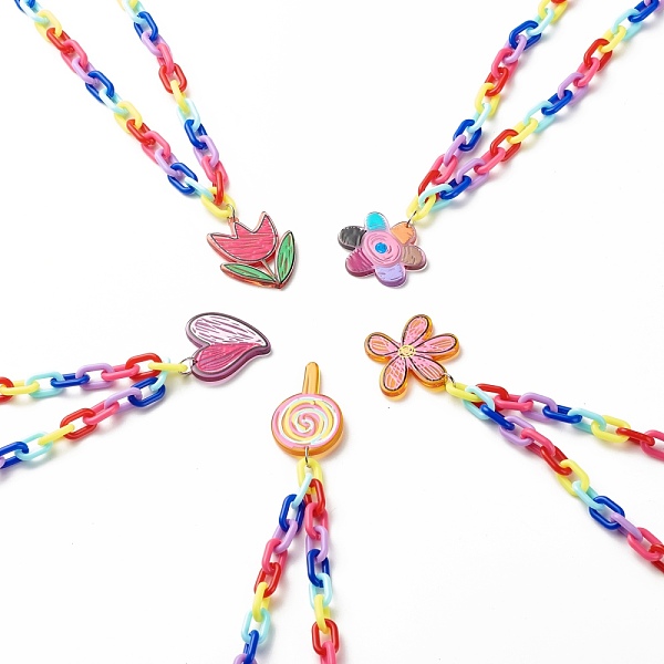 

PandaHall Lovely Opaque Acrylic Pendant Necklace for Teen Girl Women, Colorful Chunky Cable Chain Necklace, Mixed Shape, Mixed Color, 15.75..., Multicolor