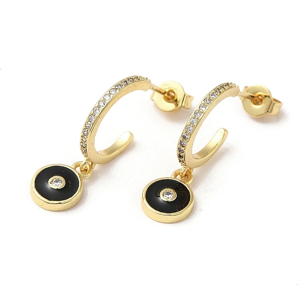 

PandaHall Ring & Evil Eye Real 18K Gold Plated Brass Stud Earrings, Half Hoop Earrings with Cubic Zirconia and Enamel, Black, 22.5x7mm Cubic...