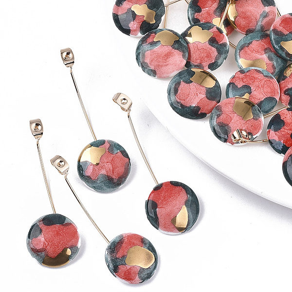 

PandaHall Handmade Porcelain Friction Ear Nuts, Ornamental with Gold, with Brass Findings, Flat Round, Real 18K Gold Plated, Orange Red..., Gray