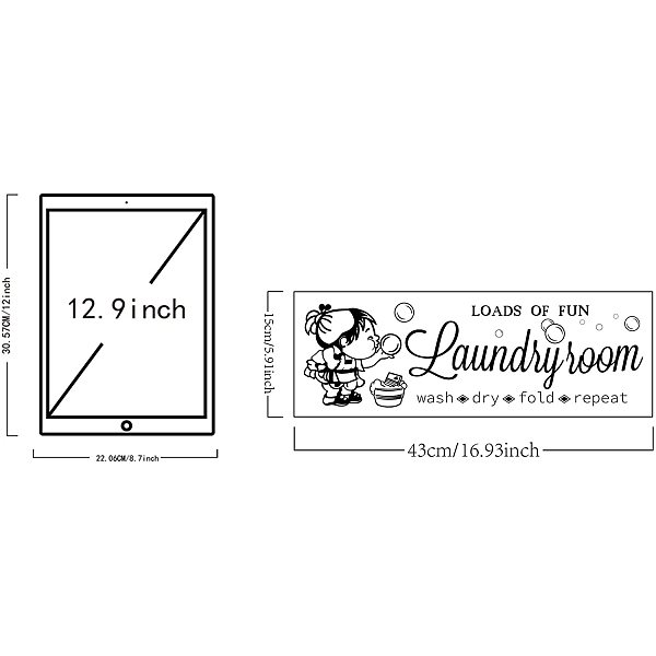 

PandaHall SUPERDANT Laundry Room PVC Wall Sticker Loads of Fun Wash Dry Vinyl Wall Decal Cute Little Maid Pattern PVC Wall Art for Laundry...