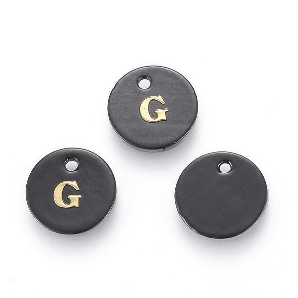 

PandaHall Freshwater Shell Charms, with Gold Blocking Letter, Dyed, Flat Round, Black, Letter.G, 11x1.5mm, Hole: 1.5mm Freshwater Shell...