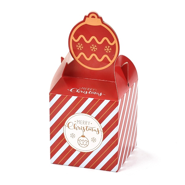 PandaHall Christmas Theme Paper Fold Gift Boxes, for Presents Candies Cookies Wrapping, Red, Christmas Bell Pattern, 8.5x8.5x18cm Paper...