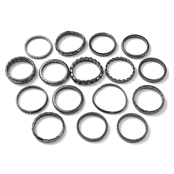 

PandaHall Non-Magnetic Synthetic Hematite Beaded Stretch Bracelets, Tile Bracelet, Mixed Shapes, Inner Diameter: 2-1/8~2-5/8 inch...