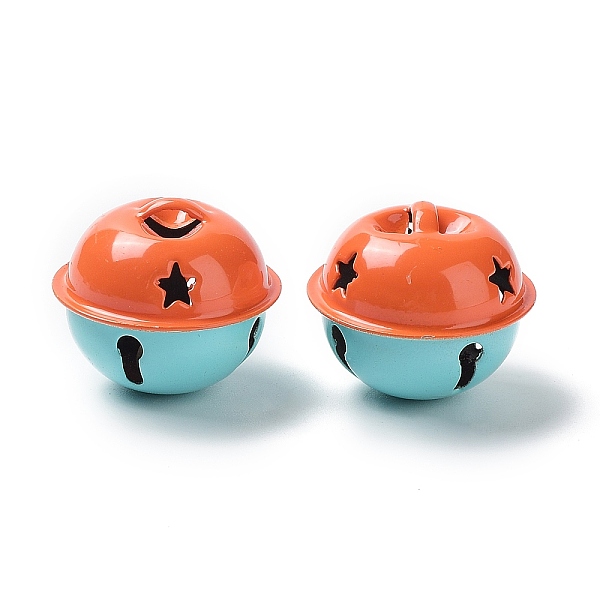 

PandaHall Spray Painted Iron Bell Pendants, Two Tone, Star Bell Charms, Coral, 24x21mm, Hole: 6x3mm Iron Bell Red