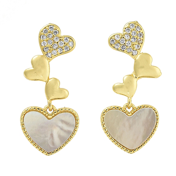 Heart Brass Clear Cubic Zirconia Dangle Stud Earrings