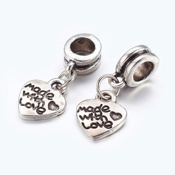 

PandaHall Men Valentines Day Gift Ideas Alloy European Dangle Charms, Heart, Antique Silver, 22mm, Hole: 5mm Alloy Heart