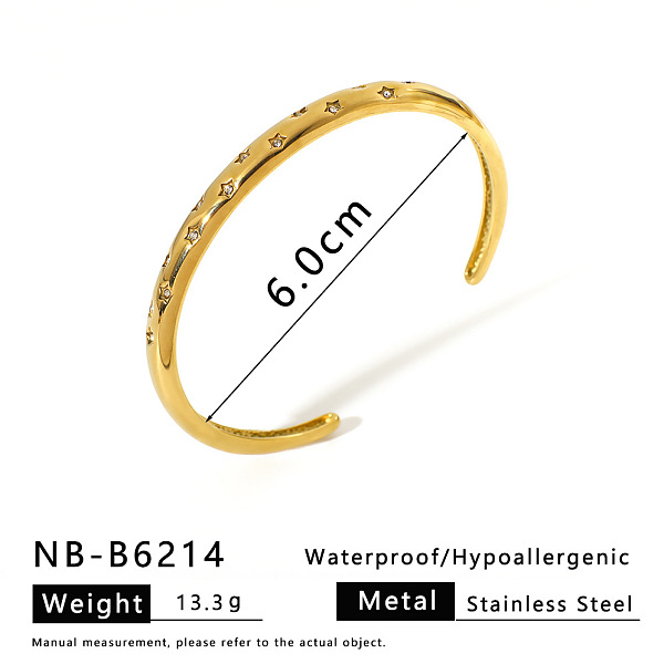 Bracelets manchettes en acier inoxydable 304 micro pavés de zircones cubiques transparentes pour femmes