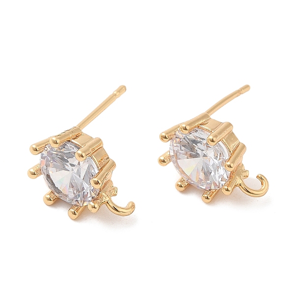 

PandaHall Brass Stud Earring Findings, with Glass and Vertical Loops, Flat Round, Real 18K Gold Plated, 13x10mm, Hole: 1.6mm, Pin: 0.8mm..., Clear