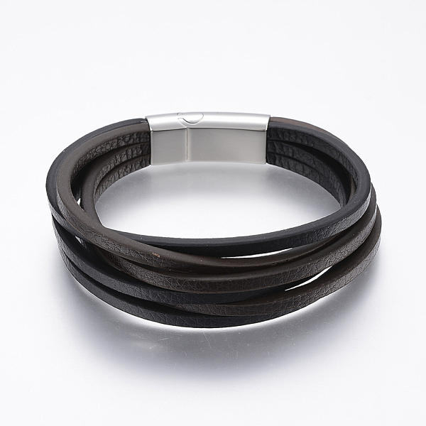 

PandaHall Leather Cord Multi-strand Bracelets, with 304 Stainless Steel Magnetic Clasps, Black, 8-5/8 inch(22cm) Leather Black