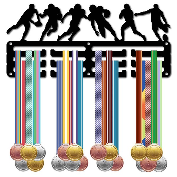 

PandaHall Sports Theme Iron Medal Hanger Holder Display Wall Rack, 3-Line, with Screws, Sports, 130x290mm Iron Rugby Black