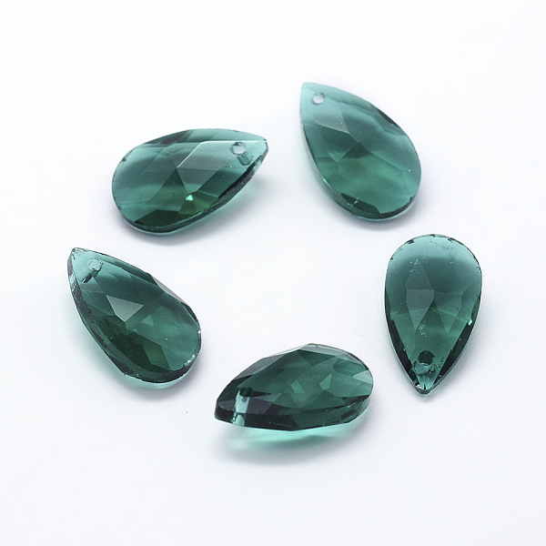 

PandaHall Faceted Glass Pendants, Teardrop, Green, 15x9.5x5.5mm, Hole: 1mm Glass Teardrop Green