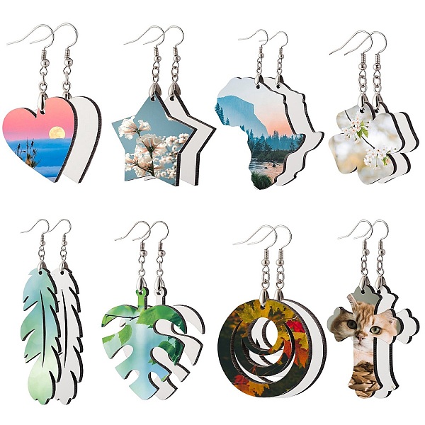 

PandaHall 8 Sets 8 Style DIY Sublimation Blank Earring Making Finding Kit, Including MDF Wooden Earring Charm, Sublimation Printing..., White