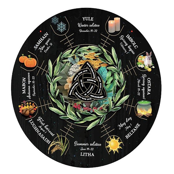 

PandaHall Artsy Woodsy Wheel of the Year Wood Witch Calendar Hanging Wall Decorations, with Jute Twine, Flat Round with Word, Knot Pattern...